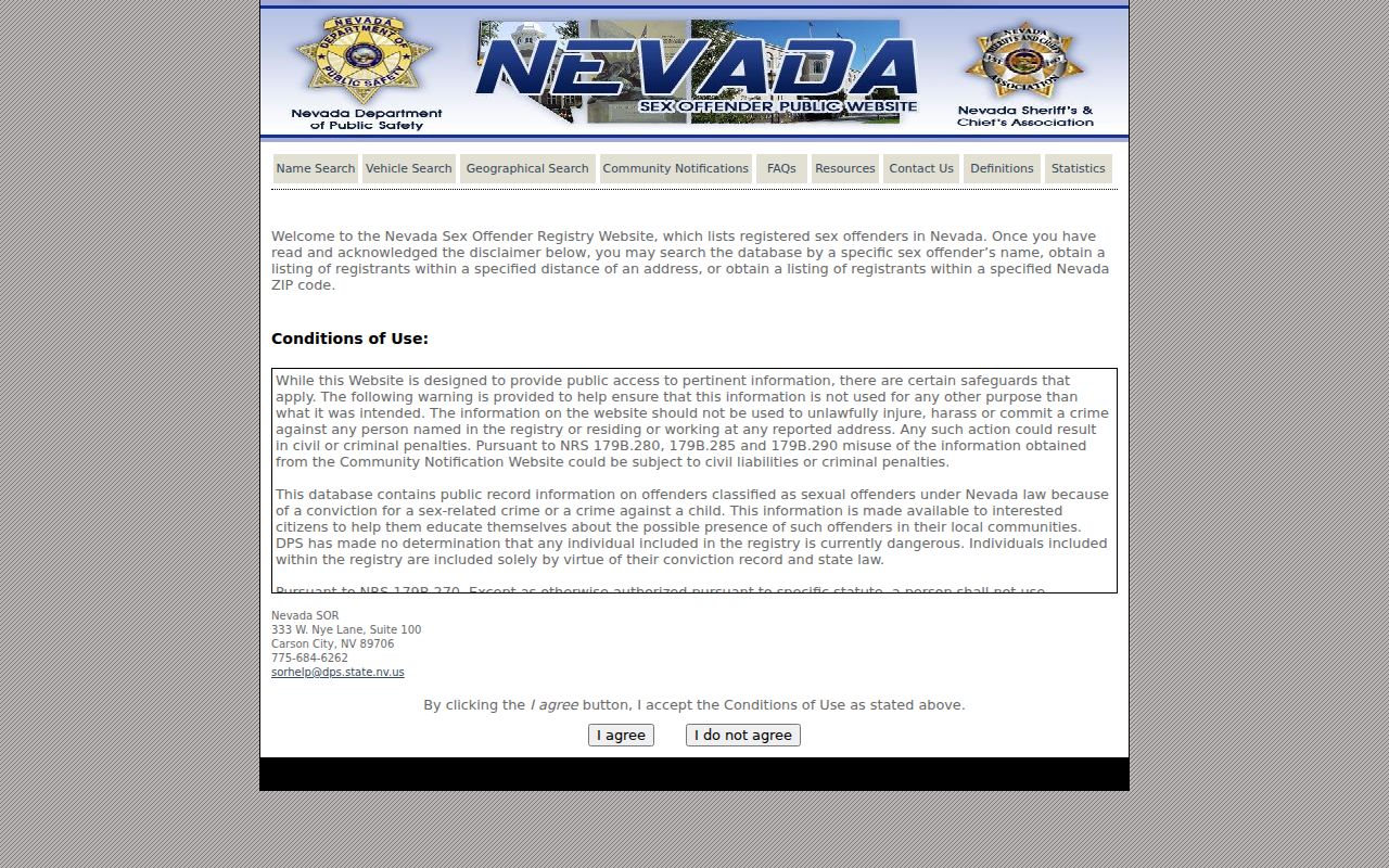 Nye County sex offender criminal record search gateway
