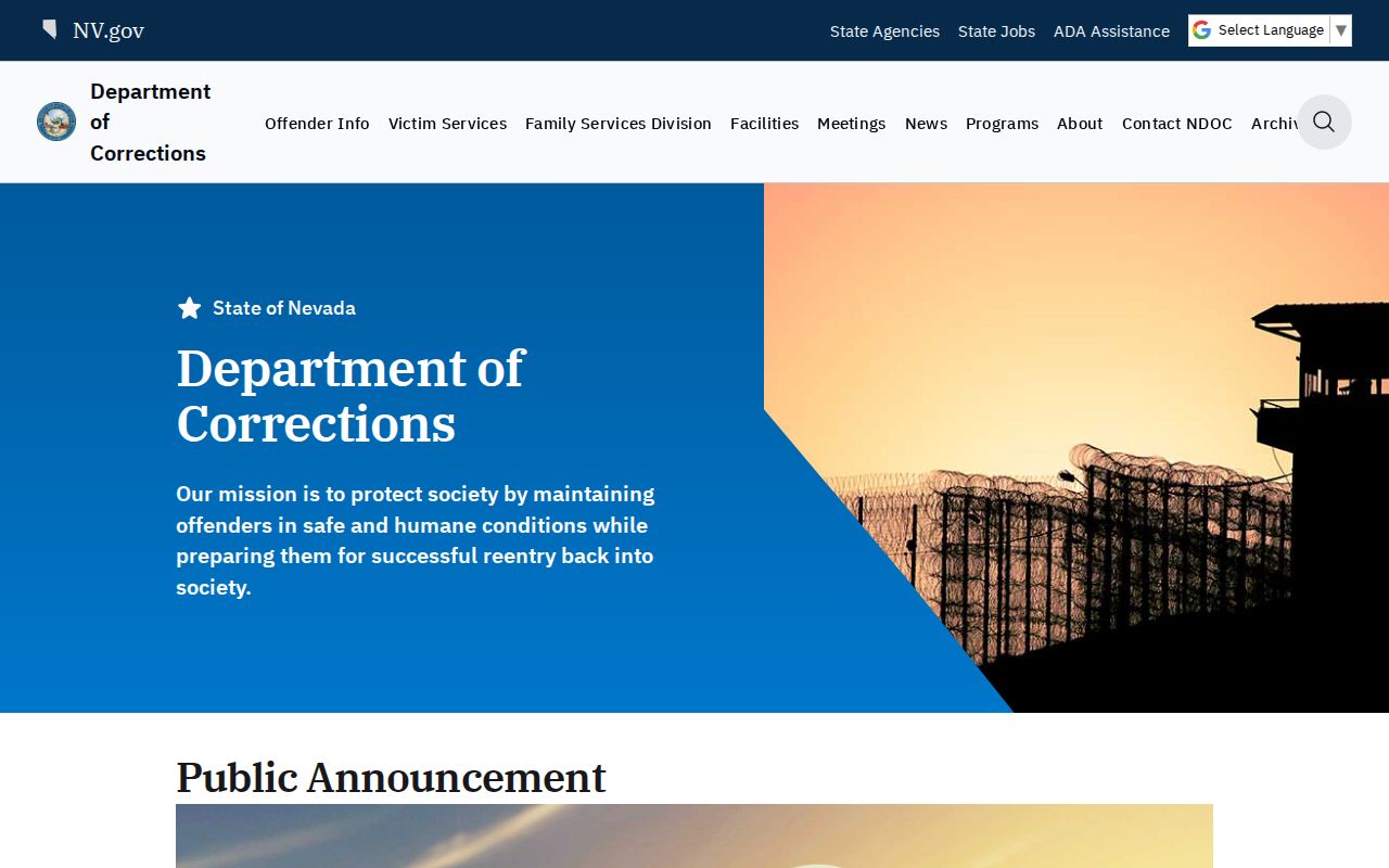 Nevada Department of Corrections resource for Nye County arrest and custody records