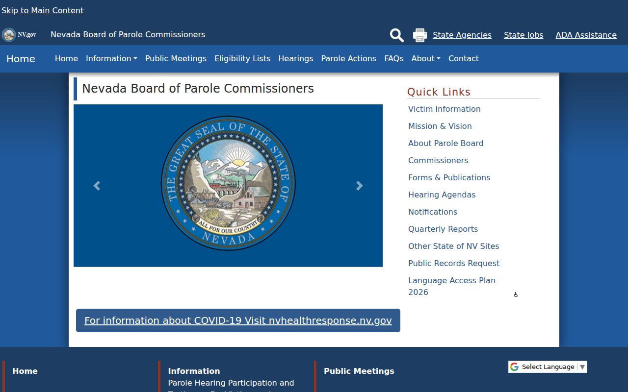 Nevada parole authority related to Nye County arrest and custody history