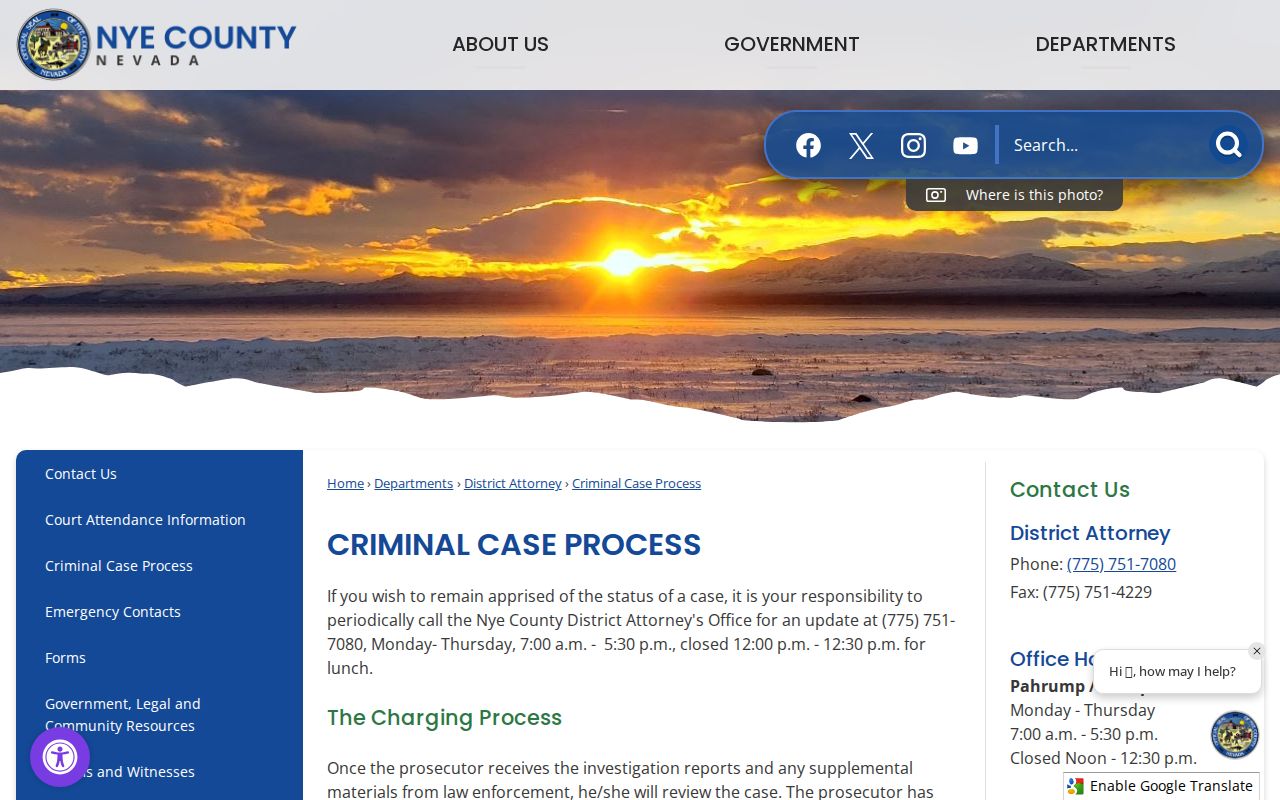 Nye County criminal court case process and contact page