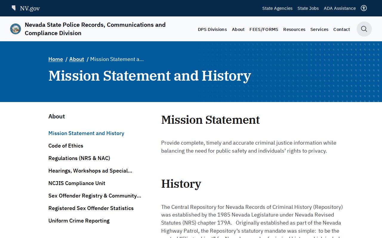 Nye County sex offender records at Nevada Central Repository
