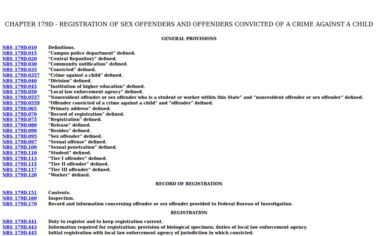 Nye County sex offender tier and registration statutes